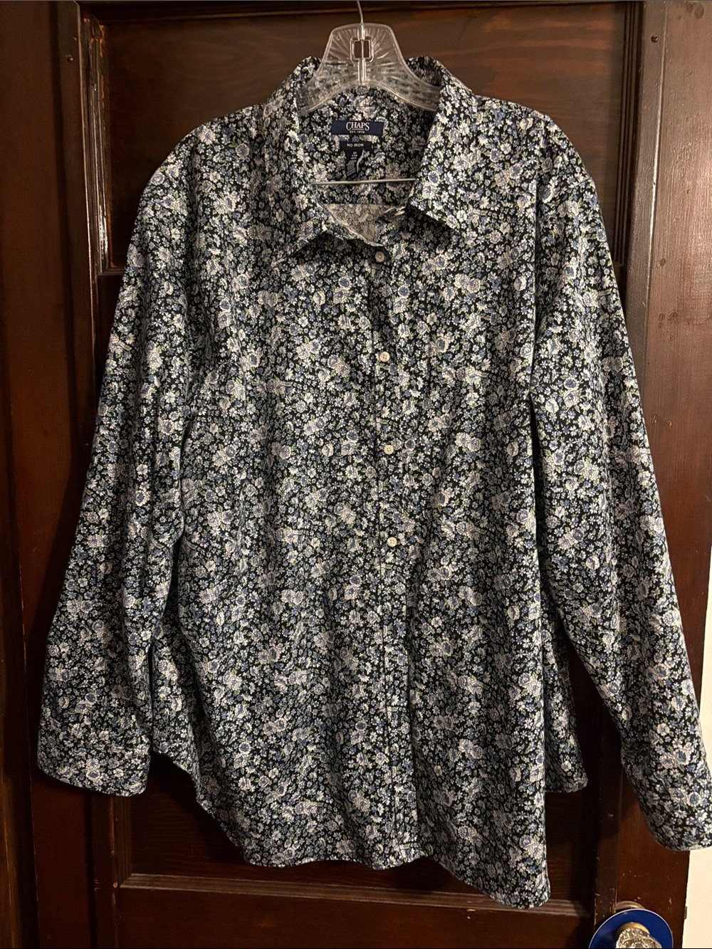 Chaps Navy and White Floral Button-Down Shirt